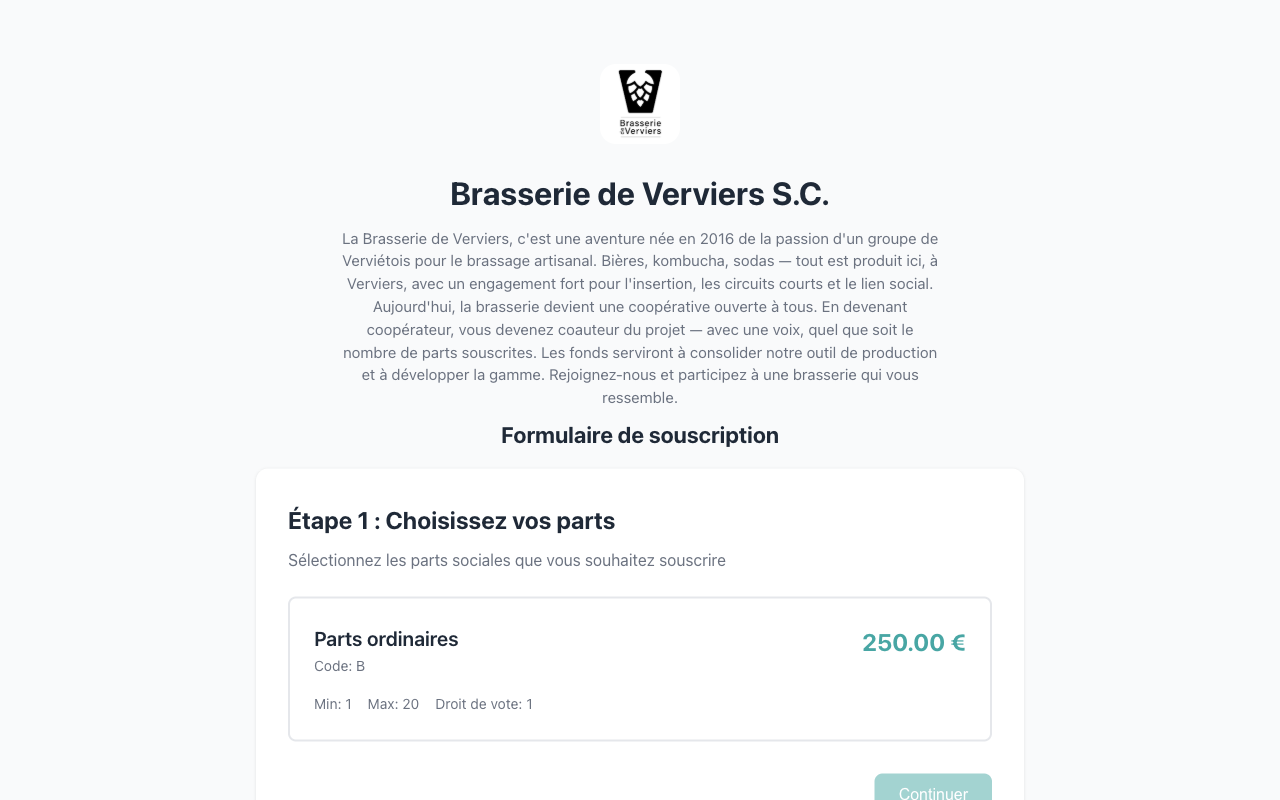 Formulaire de souscription publique Cooply